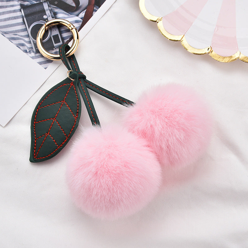 Wholesale fruit Cherry fur ball keychain imitation Rex rabbit fur bag pendant small jewelry